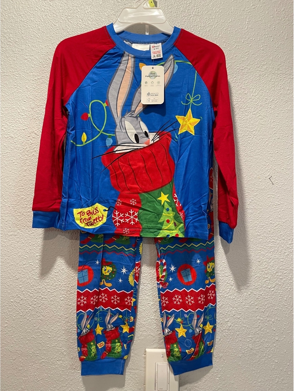Looney Tunes Boys 6-7Y Christmas Pajama Set Bugs Bunny & Twe